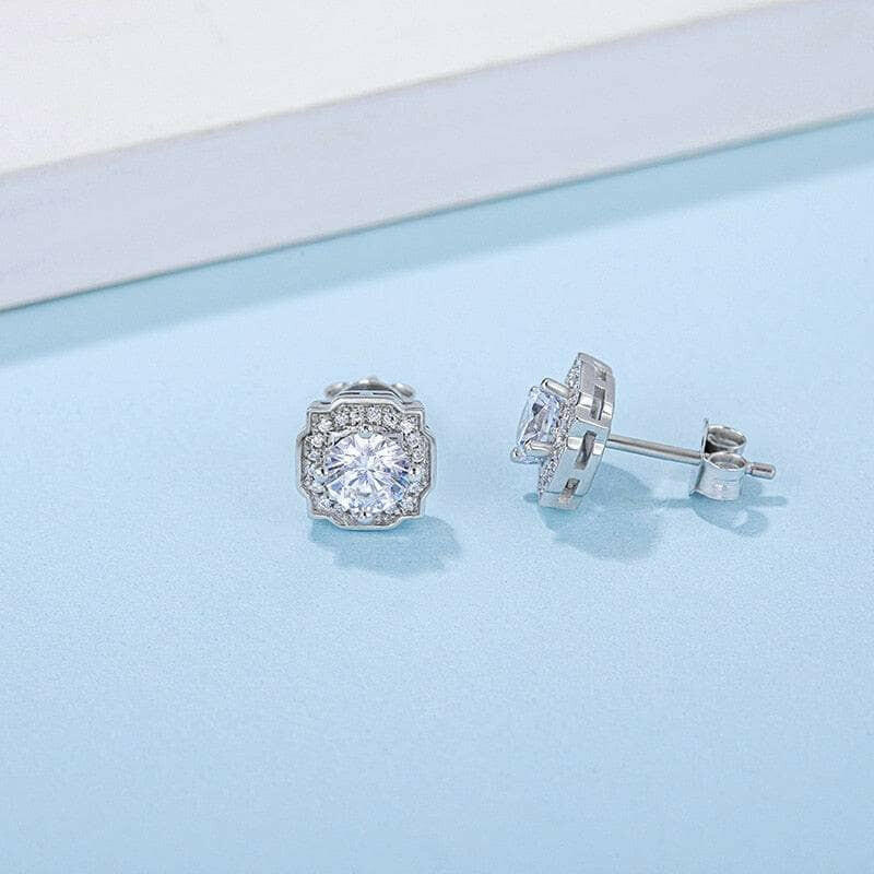 1.0 Cttw Round Diamond Halo Stud Earrings-Evani Naomi Jewelry