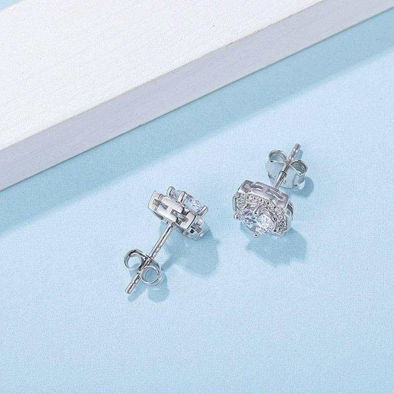 1.0 Cttw Round Diamond Halo Stud Earrings-Evani Naomi Jewelry