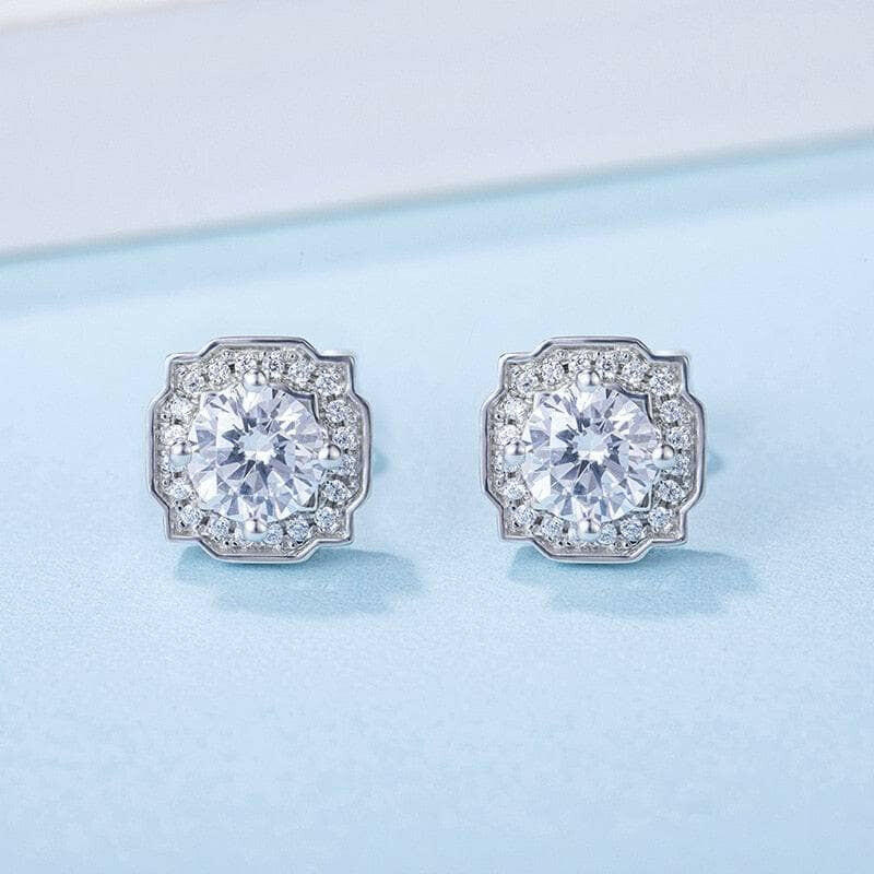 1.0 Cttw Round Diamond Halo Stud Earrings-Evani Naomi Jewelry