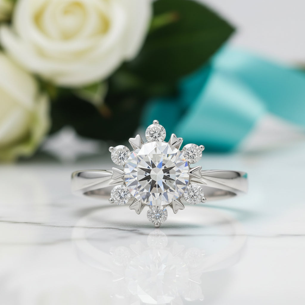 1.0 ct Round Cut Flower Style White Gold Diamond Ring-Evani Jewelry