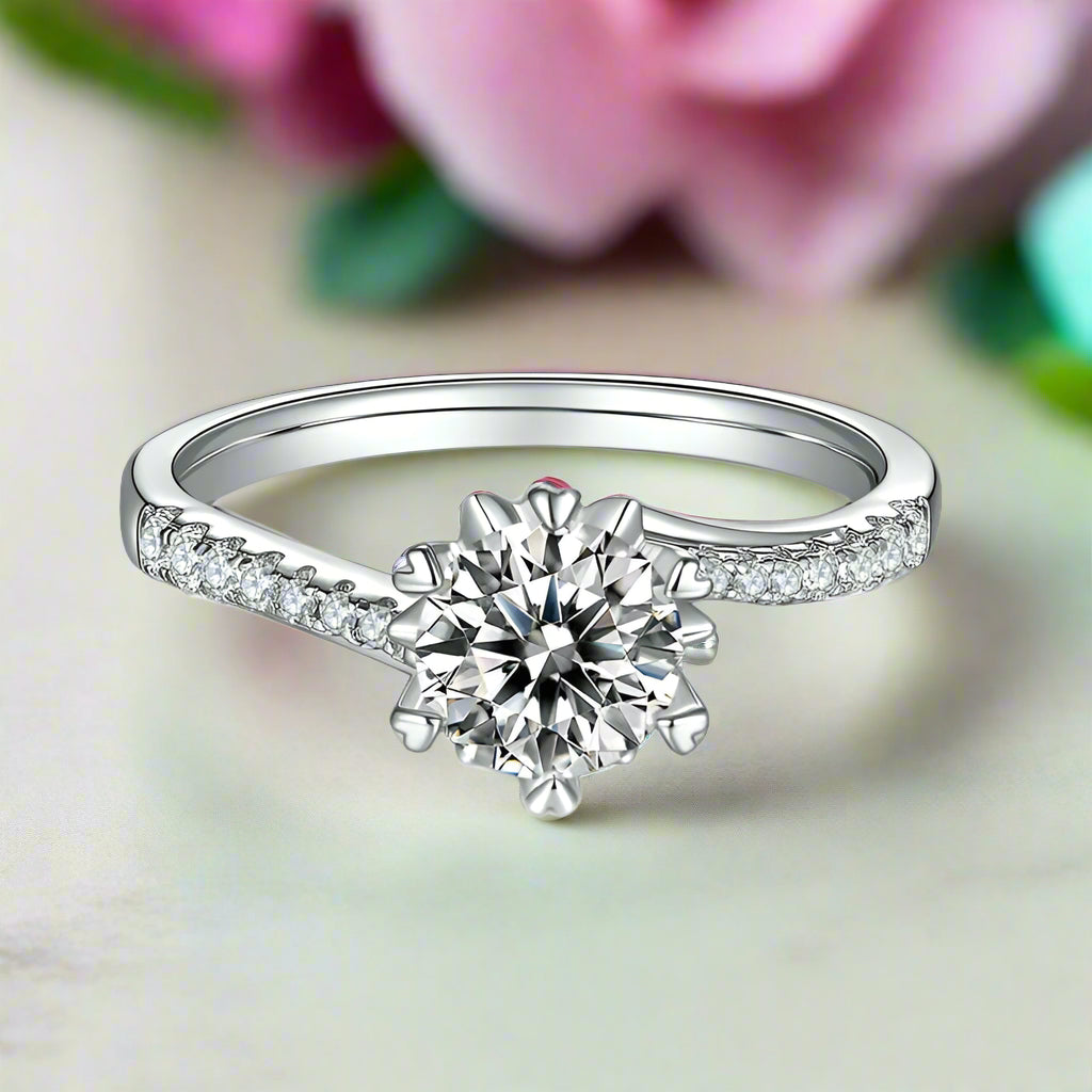 1.0 ct Round Cut Snowflake Diamond Engagement Ring-Evani Jewelry