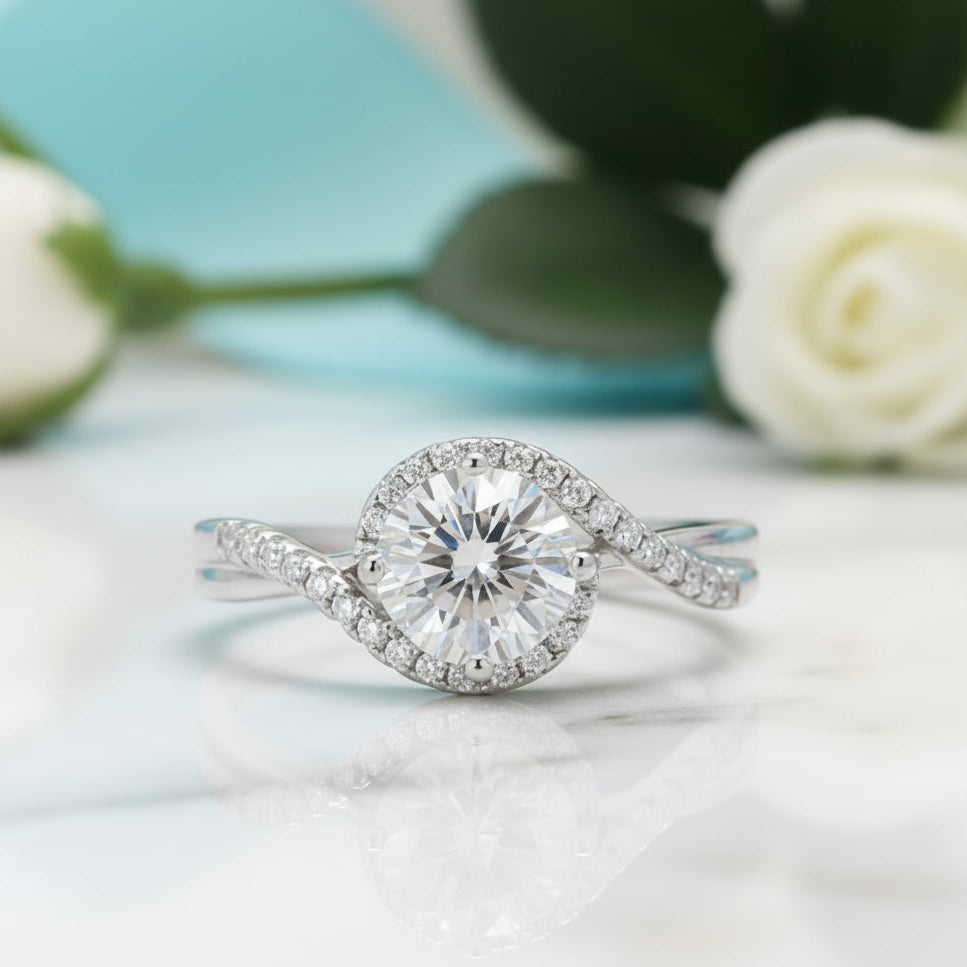 1.0 ct Round Diamond Twist Band Engagement Ring-Evani Jewelry
