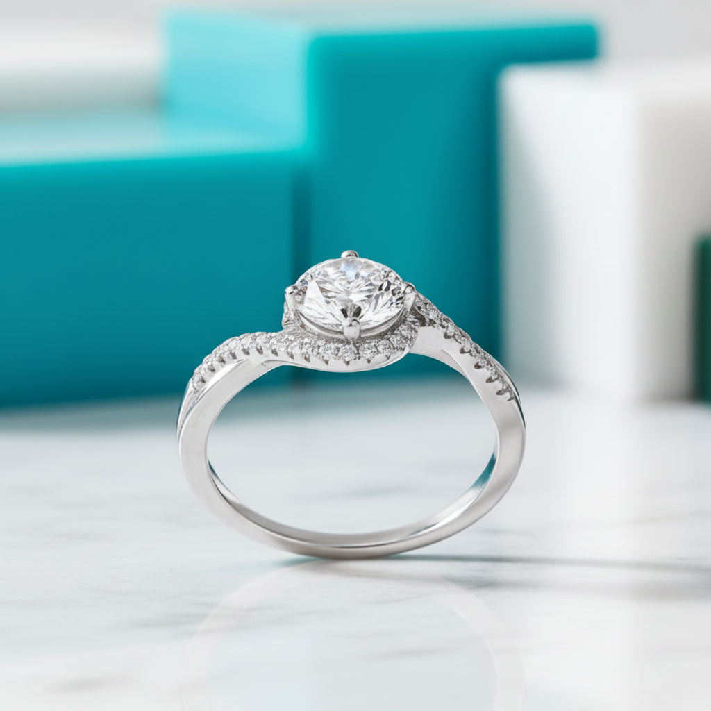 1.0 ct Round Diamond Twist Band Engagement Ring-Evani Jewelry