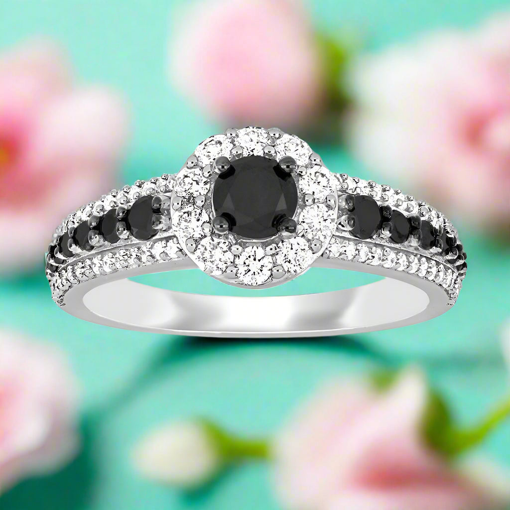 1.00 Ct Round Cut Black Diamond Engagement Ring-Evani Naomi Jewelry