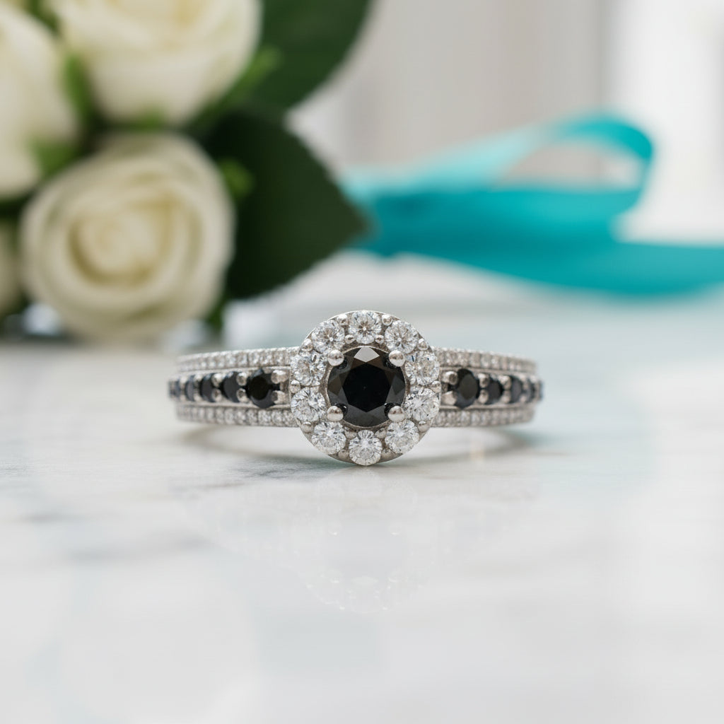 1.00 Ct Round Cut Black Diamond Engagement Ring-Evani Jewelry