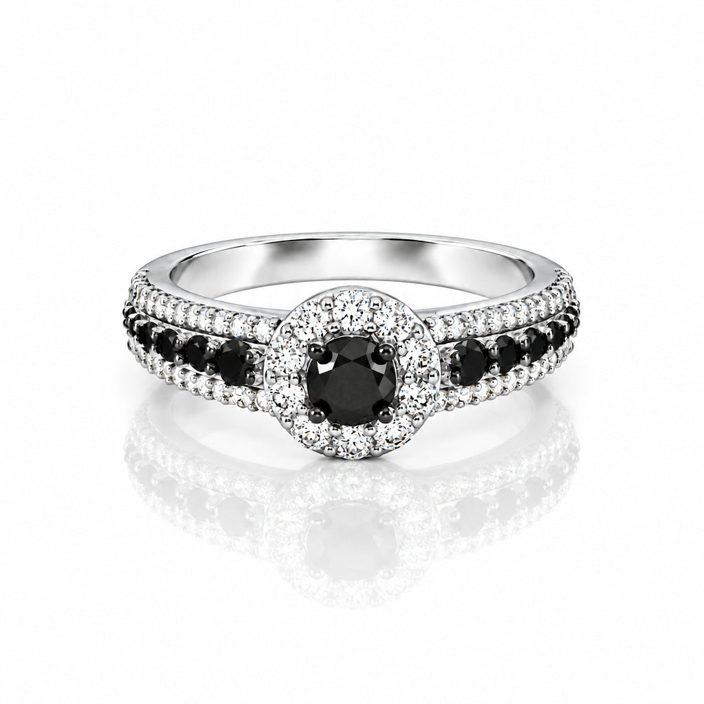 1.00 Ct Round Cut Black Diamond Option Engagement Ring