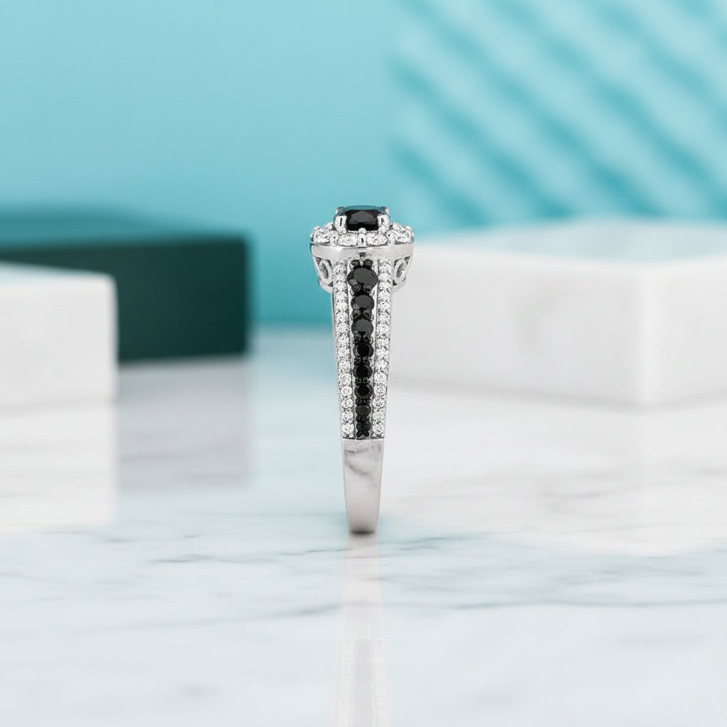 1.00 Ct Round Cut Black Diamond Engagement Ring-Evani Jewelry