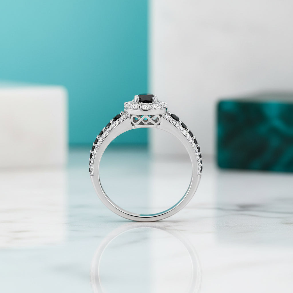 1.00 Ct Round Cut Black Diamond Engagement Ring-Evani Jewelry