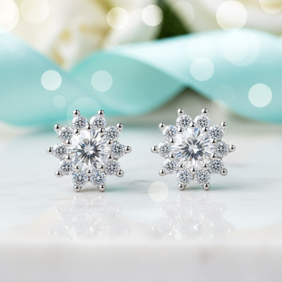 1.00 ct Diamond Birthstone Flower Stud Earrings-Evani Jewelry
