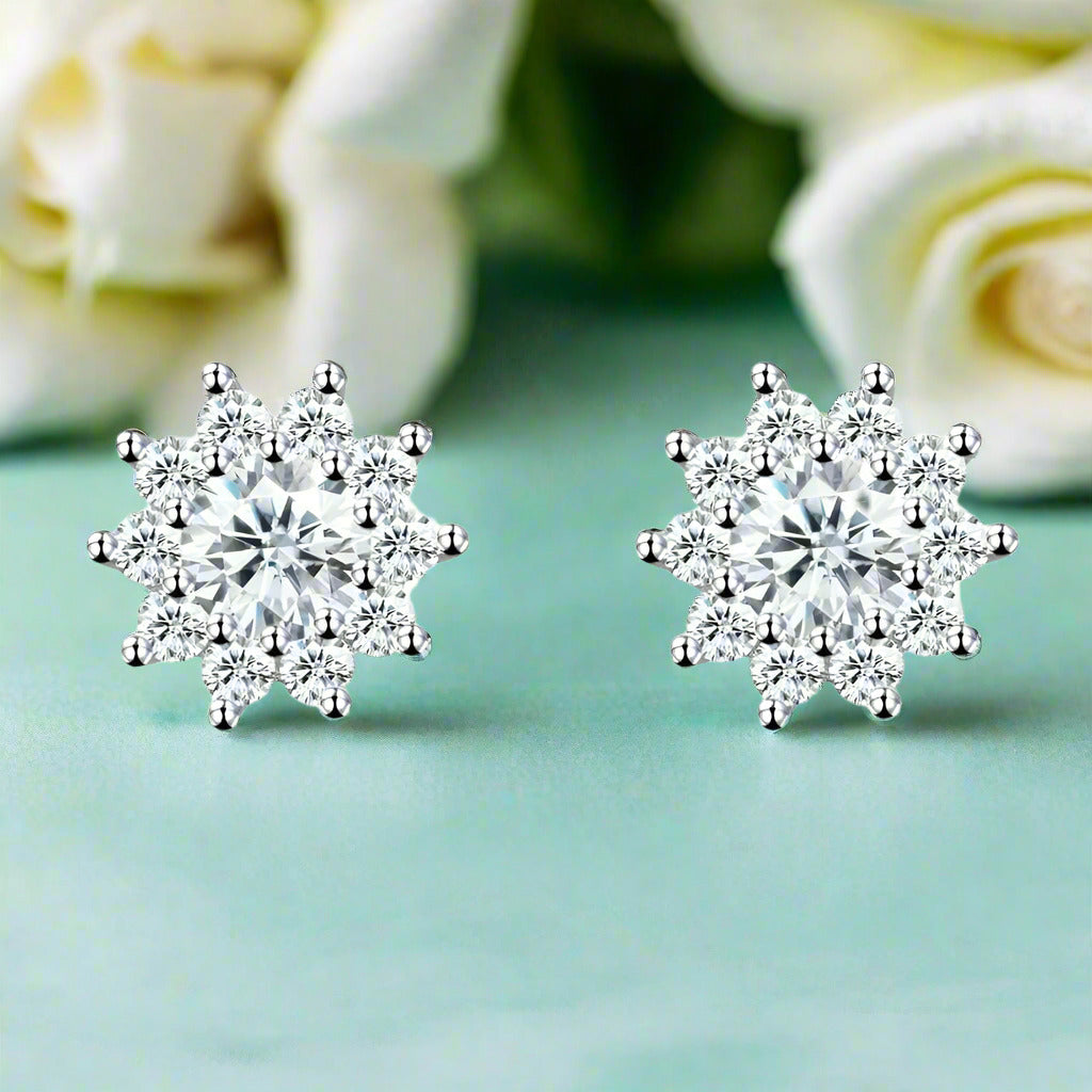 1.00 ct Blue-Green Diamond Flower Stud Earrings-Evani Naomi Jewelry