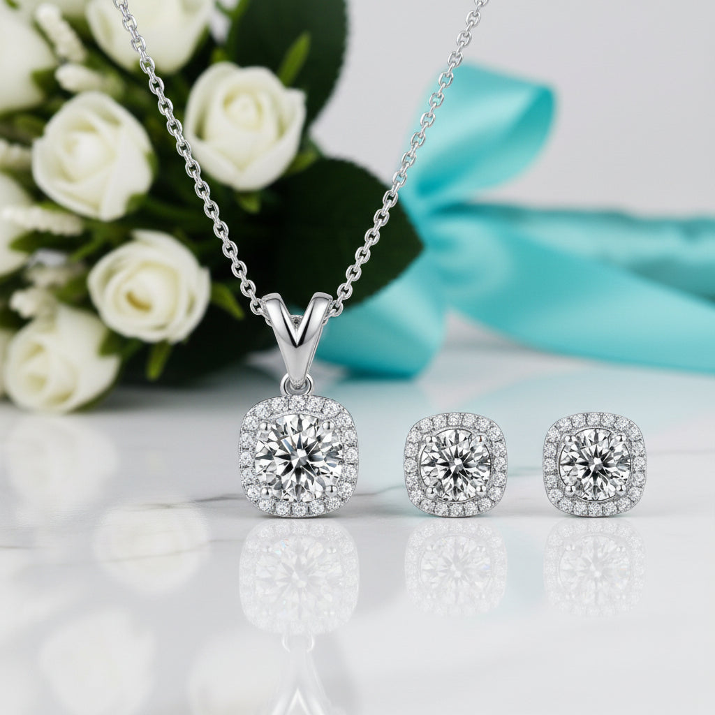 1.00 ct Diamond Solitaire Halo Jewelry Set-Evani Jewelry