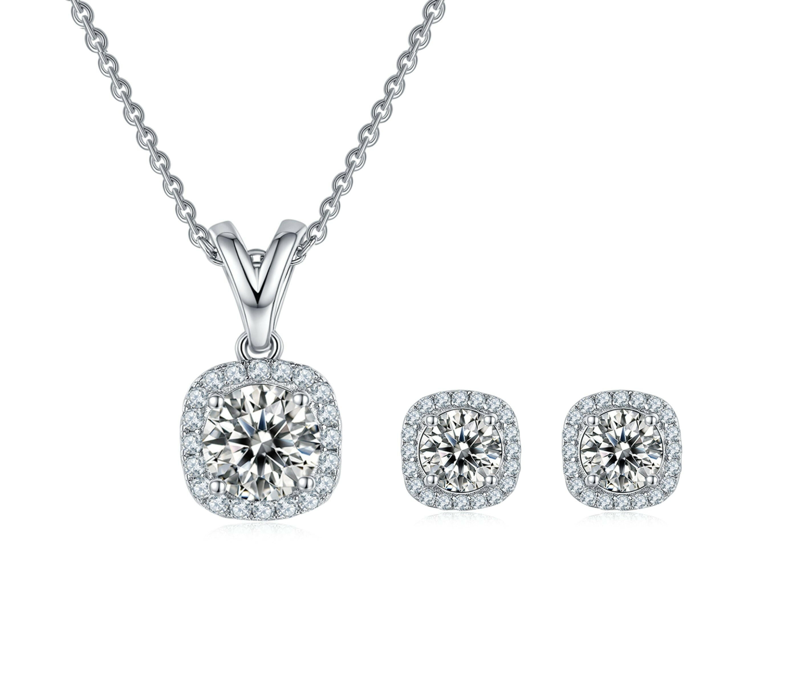 1.00 ct Diamond Solitaire Halo Jewelry Set-Evani Naomi Jewelry