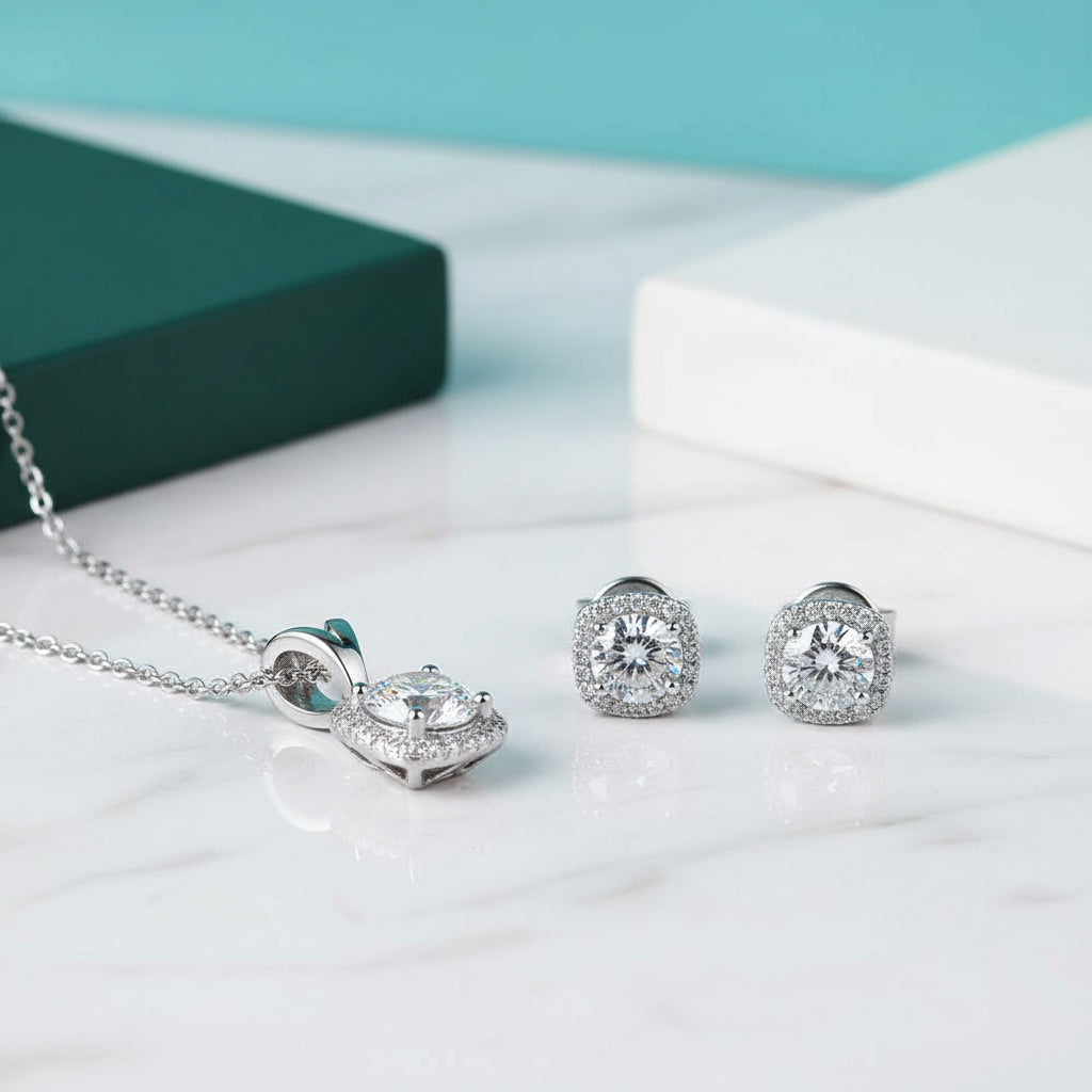 1.00 ct Diamond Solitaire Halo Jewelry Set-Evani Jewelry