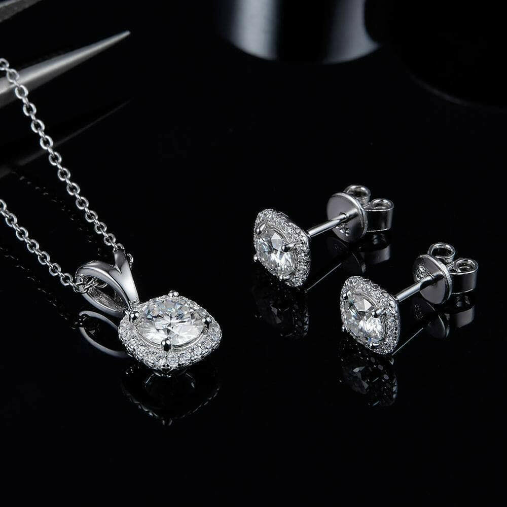 1.00 ct Diamond Solitaire Halo Jewelry Set-Evani Naomi Jewelry