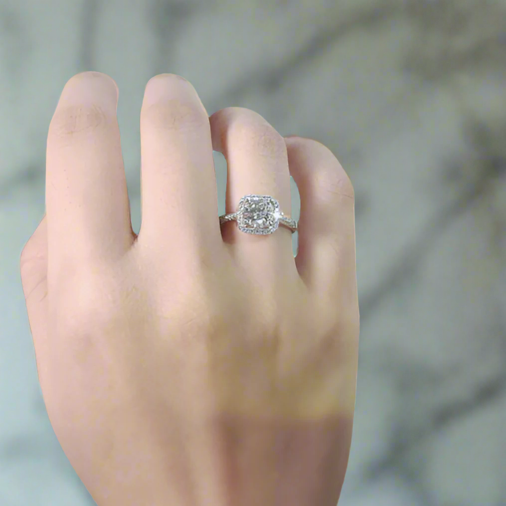1.00 ct Diamond Square Halo Engagement Ring-Evani Naomi Jewelry