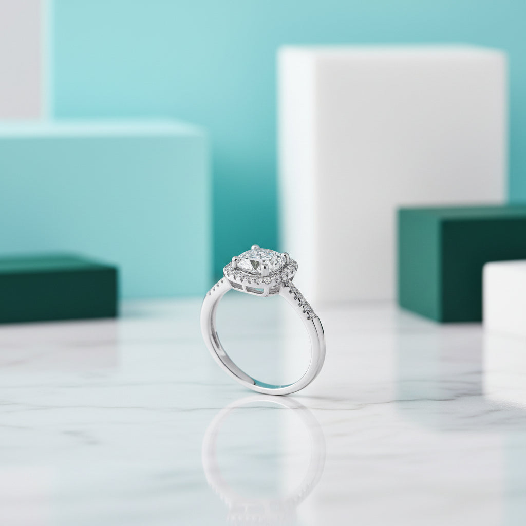 1.00 ct Diamond Square Halo Engagement Ring-Evani Jewelry