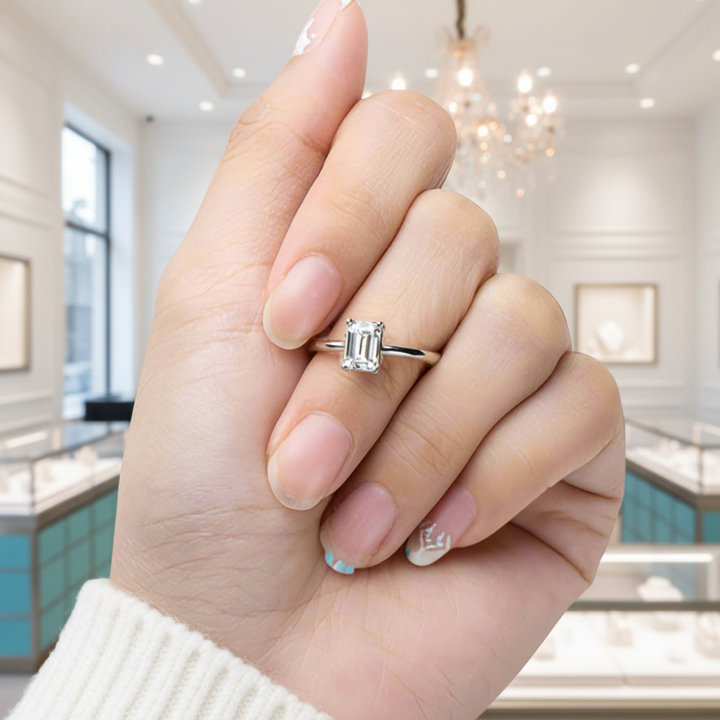 1.00 ct Emerald-cut Diamond Solitaire Engagement Ring-Evani Jewelry