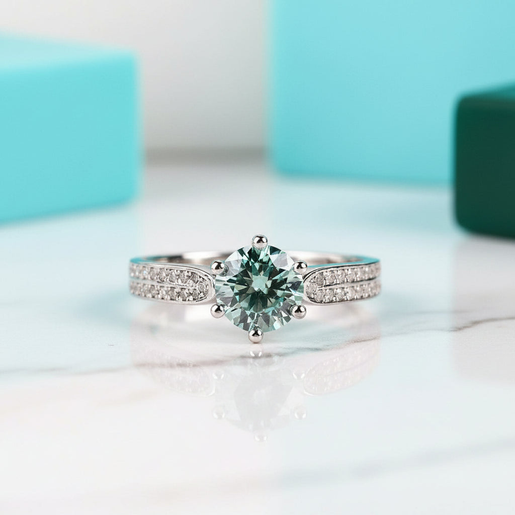 1.00 ct Green Diamond Engagement Ring-Evani Jewelry
