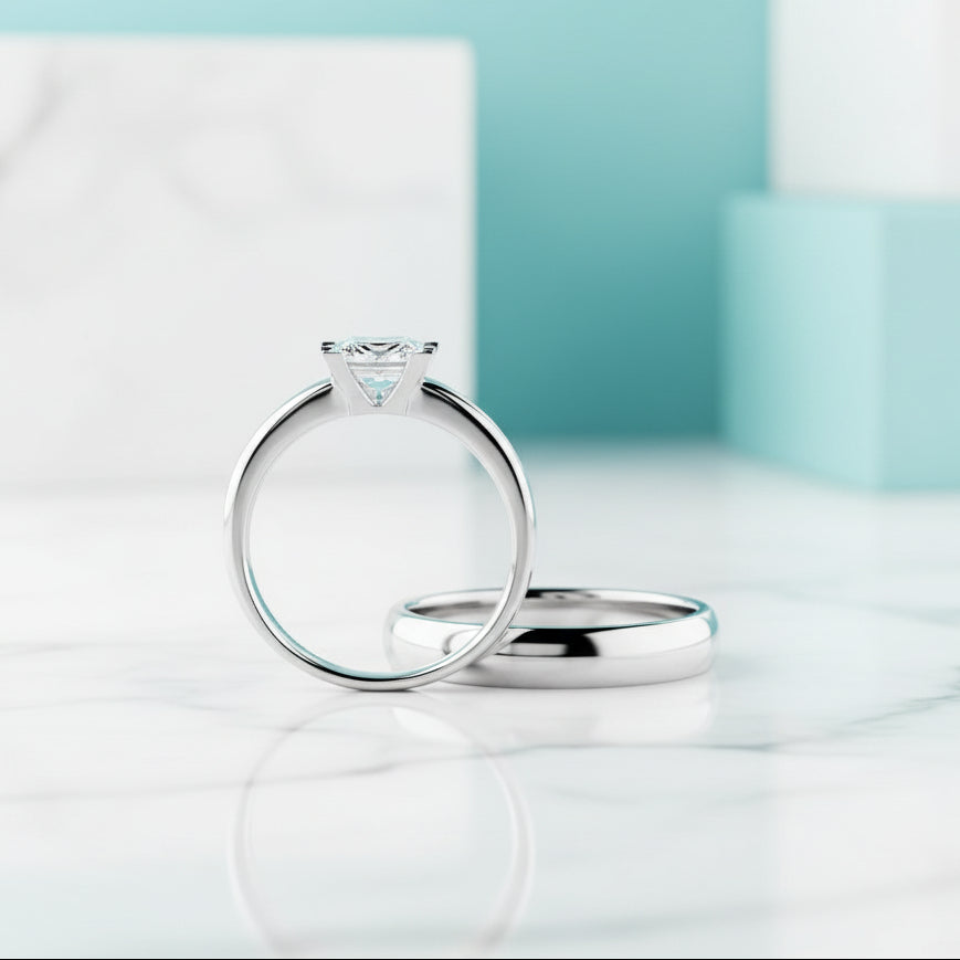 1.00 ct Princess-cut Diamond Birthstone Bridal Set-Evani Jewelry