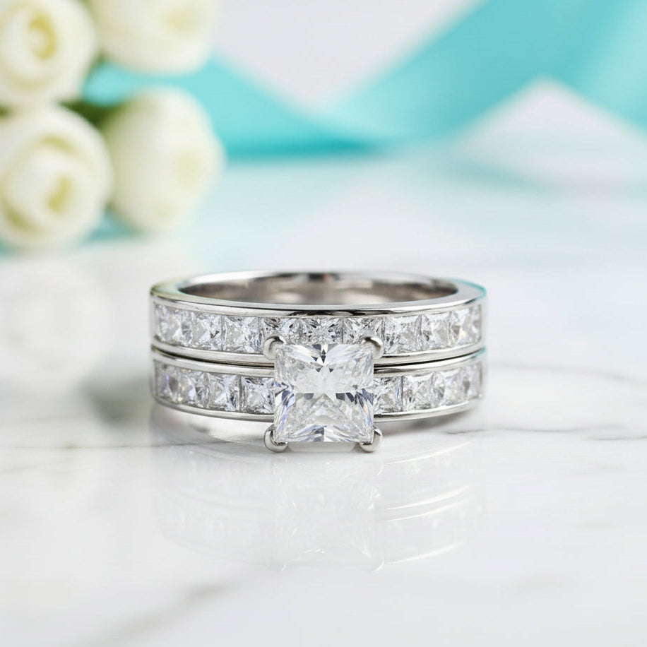 1.00 ct Princess-cut Diamond Birthstone Bridal Set-Evani Jewelry