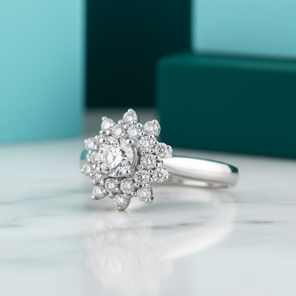 1.00 ct Round Brilliant Cut Diamond Flower Engagement Ring-Evani Jewelry