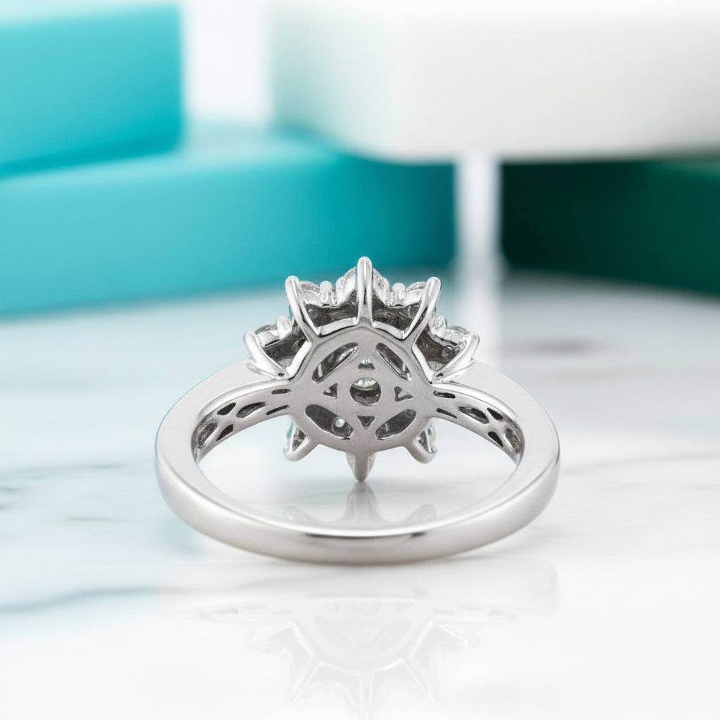 1.00 ct Round Brilliant Cut Diamond Flower Engagement Ring-Evani Jewelry