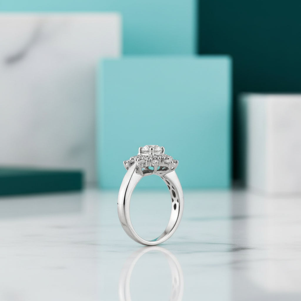1.00 ct Round Brilliant Cut Diamond Flower Engagement Ring-Evani Jewelry