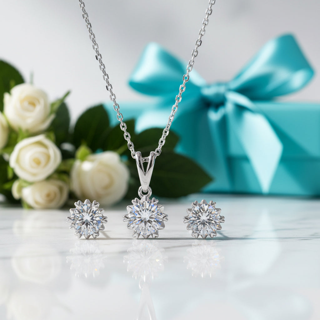 1.00 ct Round Diamond Snowflake Jewelry Set-Evani Jewelry