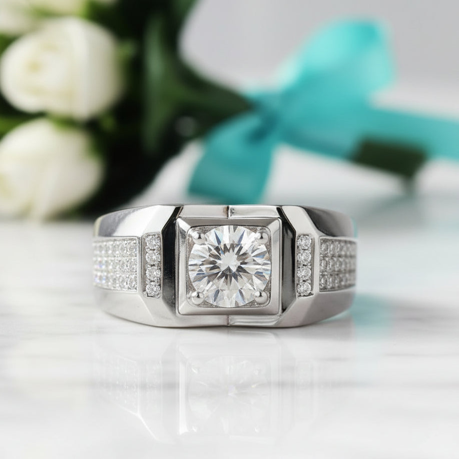 1.00 ct Round-cut Diamond Cluster Men's Rings-Evani Jewelry