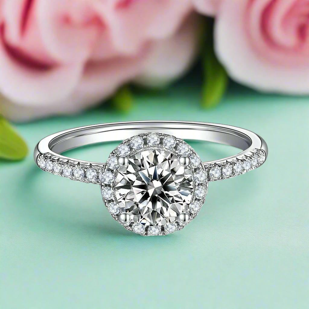 1.00 ct Round-cut Diamond Halo Engagement Ring-Evani Jewelry