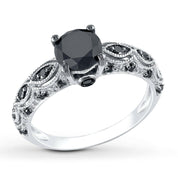 1.28 Ct Round Cut Black Diamond Engagement Ring-Evani Naomi Jewelry