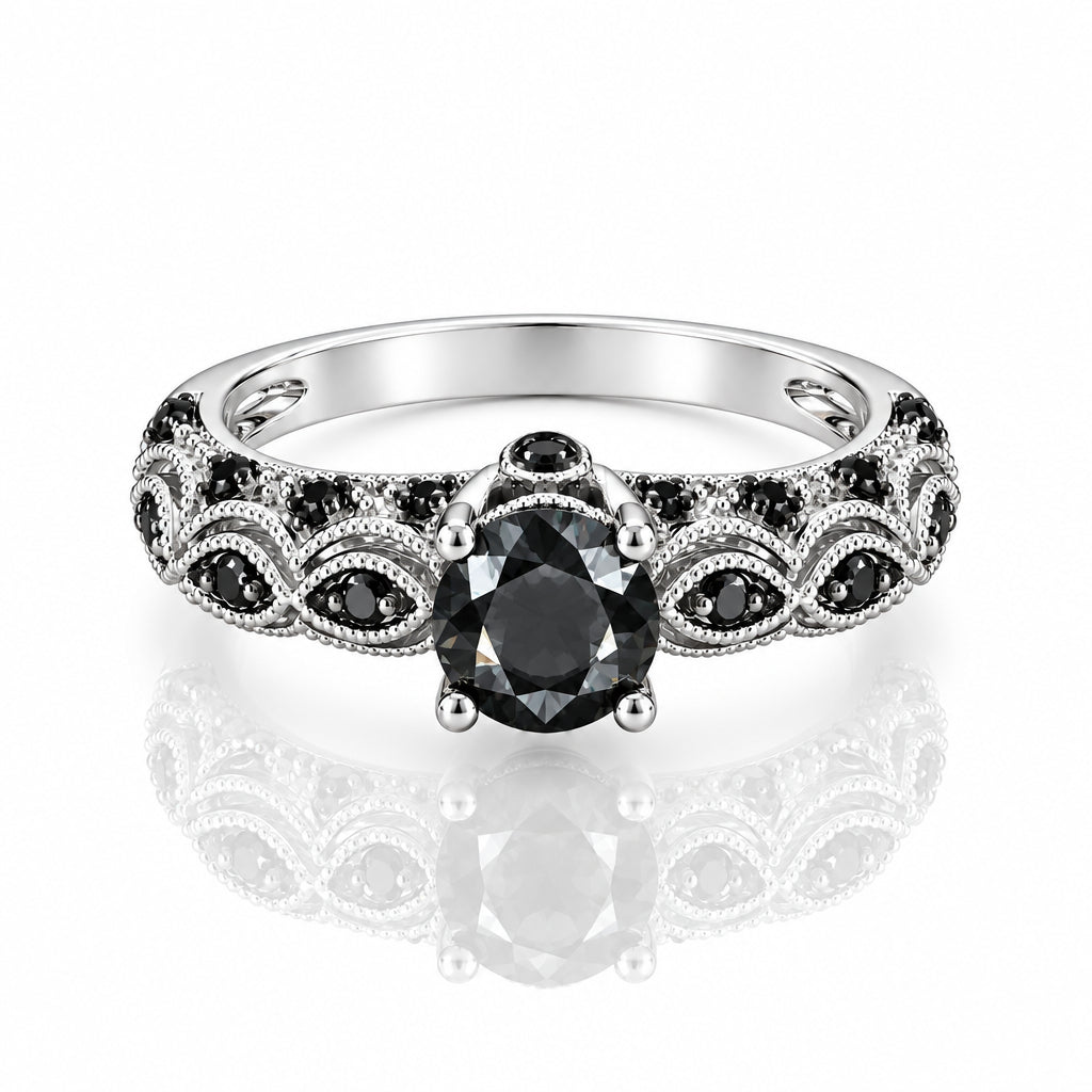 1.28 Ct Round Cut Black Diamond Option Engagement Ring
