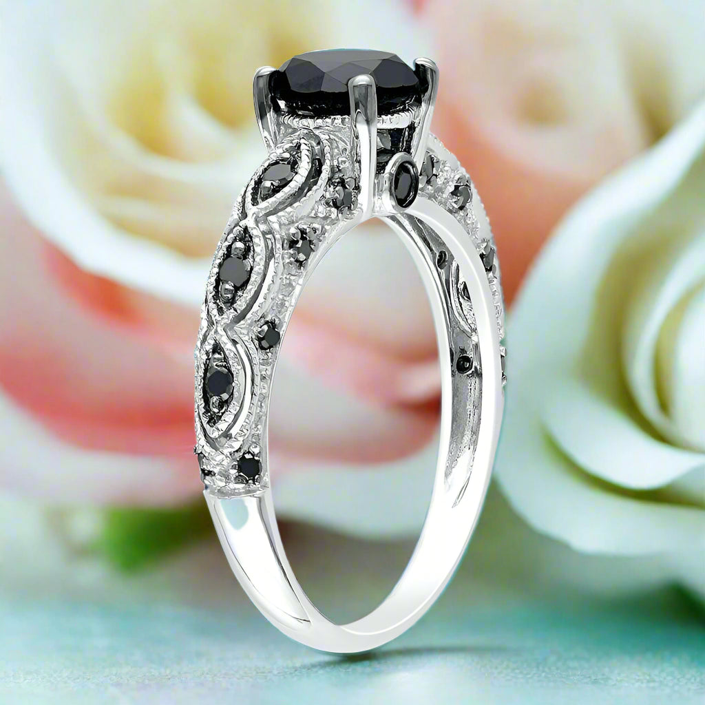 1.28 Ct Round Cut Black Diamond Engagement Ring-Evani Naomi Jewelry