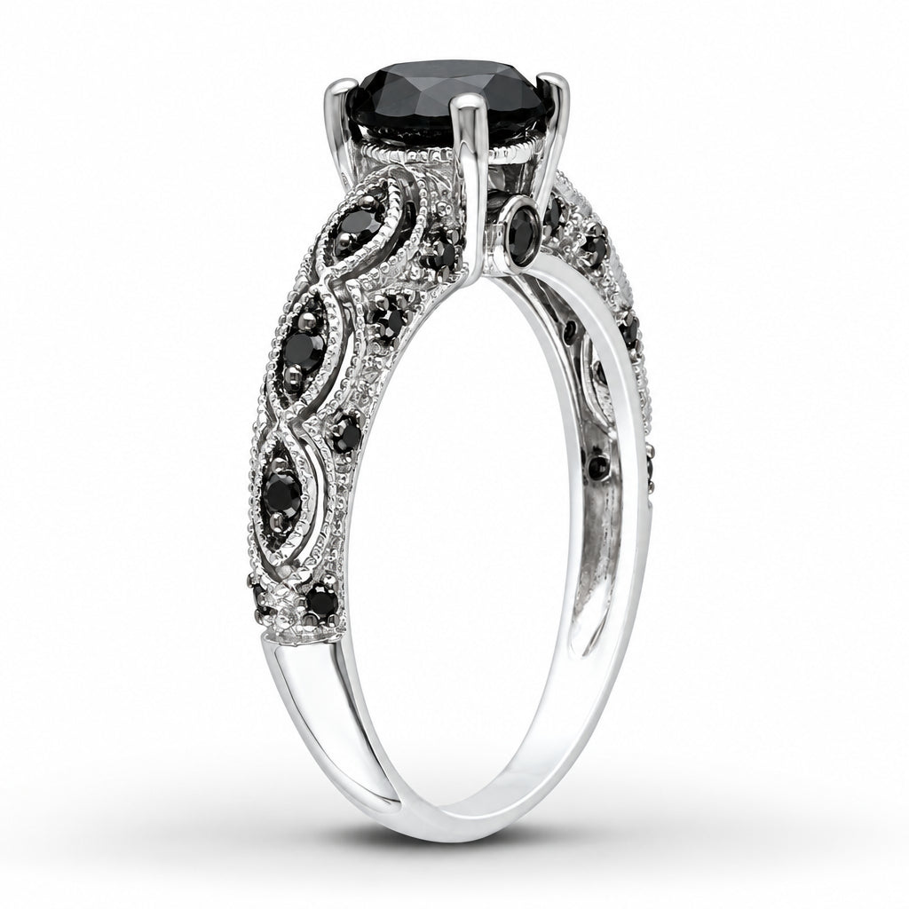 1.28 Ct Round Cut Black Diamond Engagement Ring-Evani Jewelry