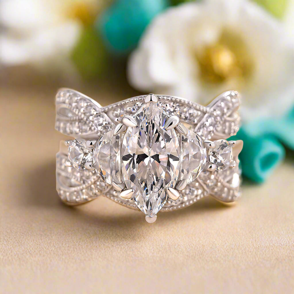 1.5 Ct Marquise Cut Insert Wedding Ring Set-Evani Naomi Jewelry