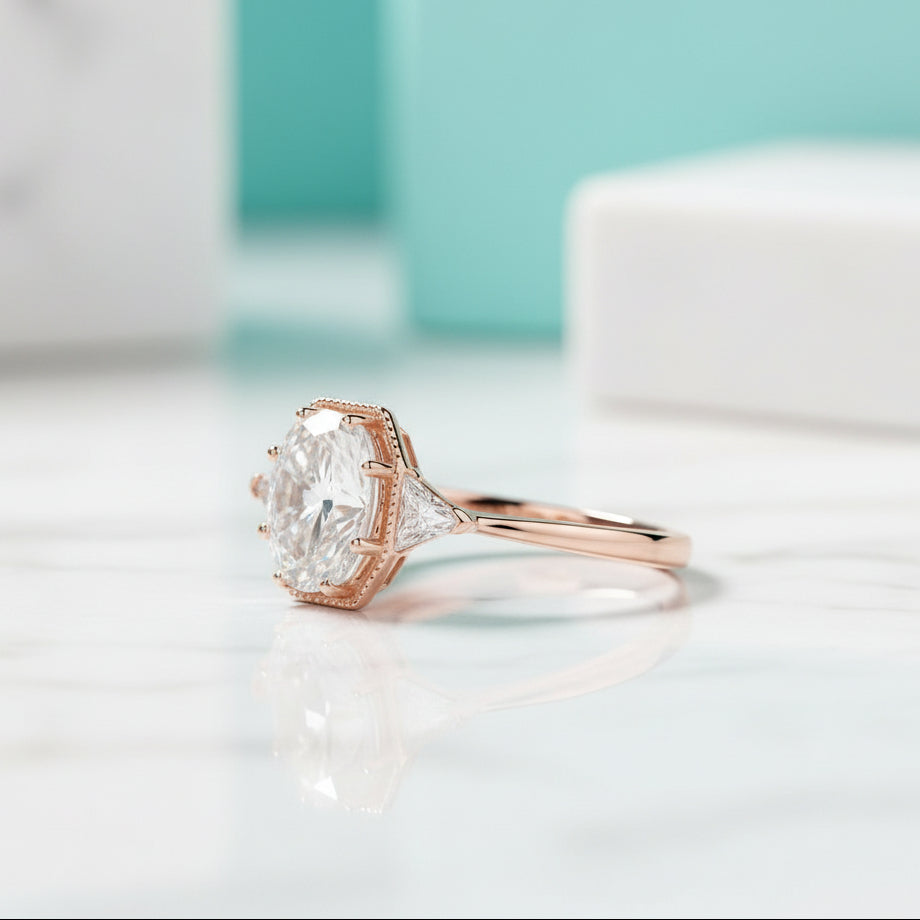 1.5 ct Oval Cut 14K Rose Gold Diamond Engagement Ring-Evani Jewelry