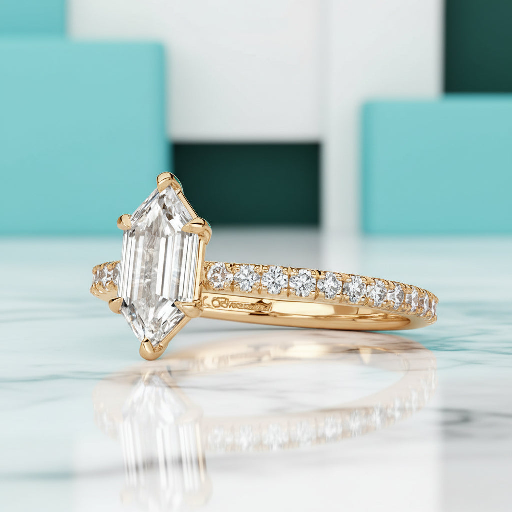 1.50 ct Hexagon Cut Diamond 14k Yellow Gold Engagement Ring-Evani Jewelry