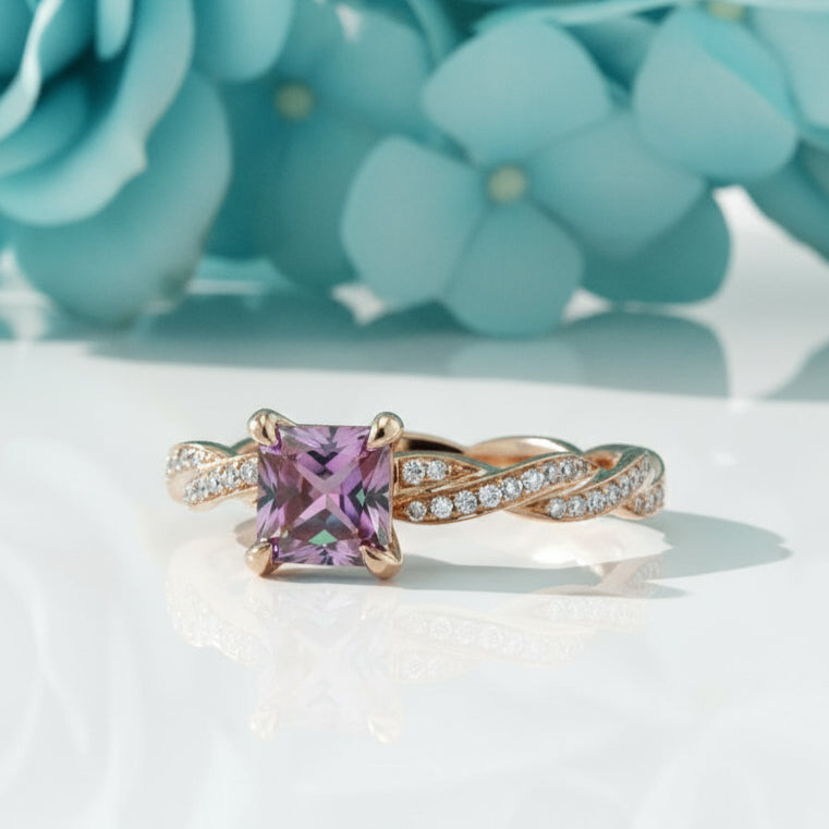 1.50 ct Princess Cut Diamond Twist Engagement Ring-Evani Naomi Jewelry
