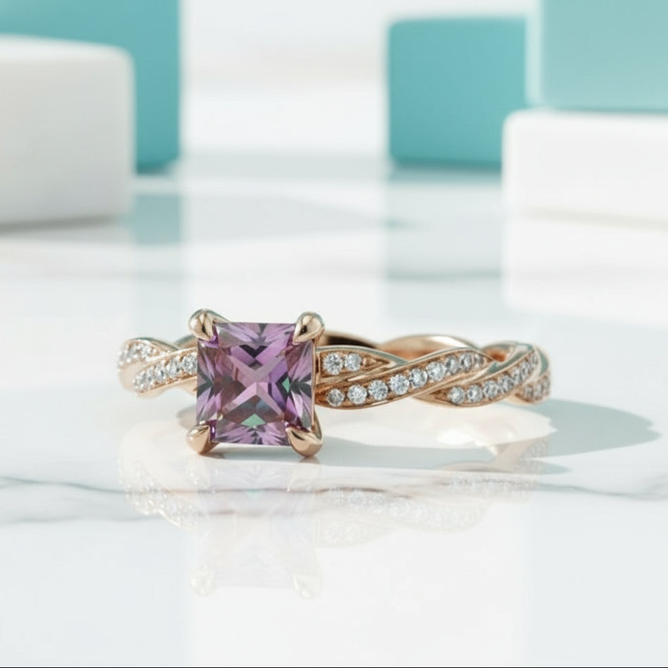 1.50 ct Princess Cut Diamond Twist Engagement Ring-Evani Naomi Jewelry