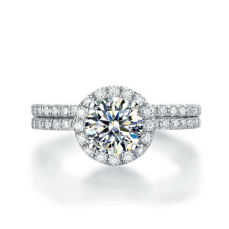 1.51 ct Round Diamond Halo Dainty Ring Set-Evani Jewelry