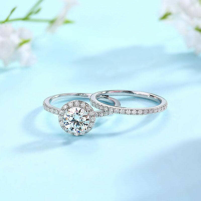 1.51 ct Round Diamond Halo Dainty Ring Set-Evani Jewelry