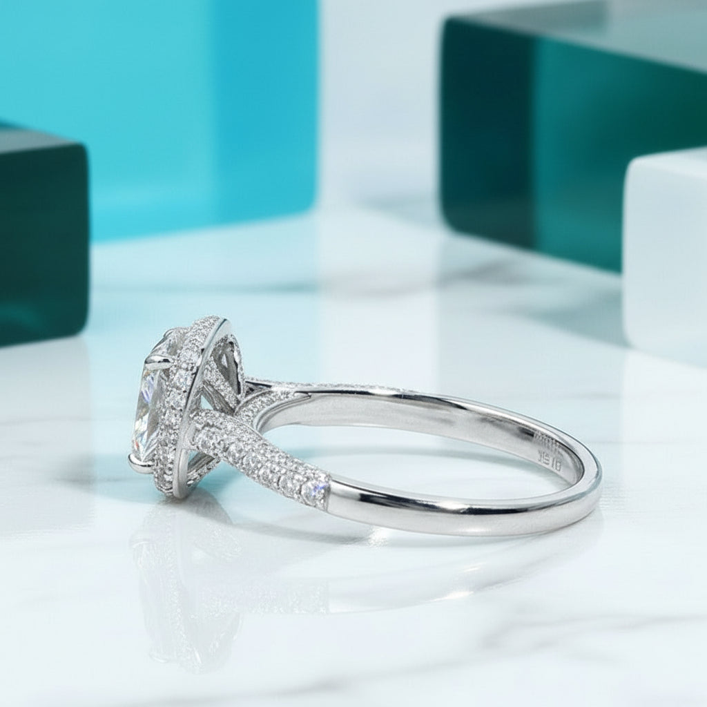 1.5ct 7mm Cushion Cut Diamond Halo Engagement Ring-Evani Jewelry