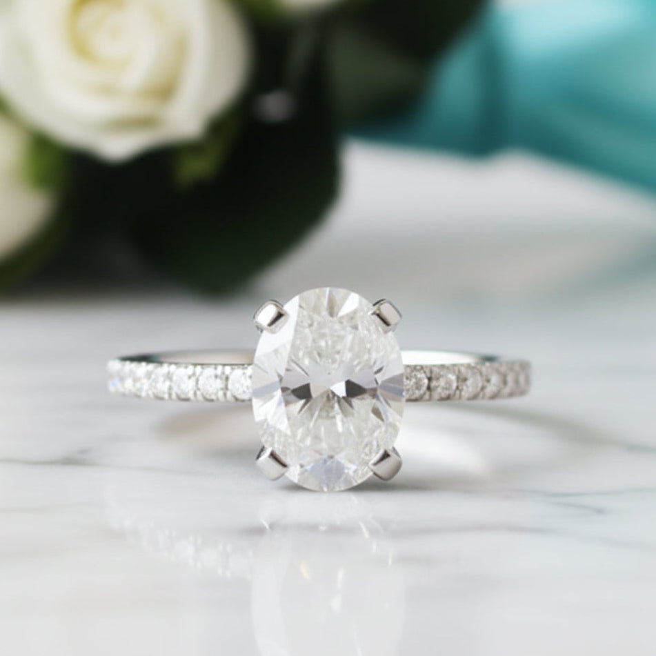 1.5ct Oval Cut Diamond Halo 14K Engagement Ring-Evani Jewelry