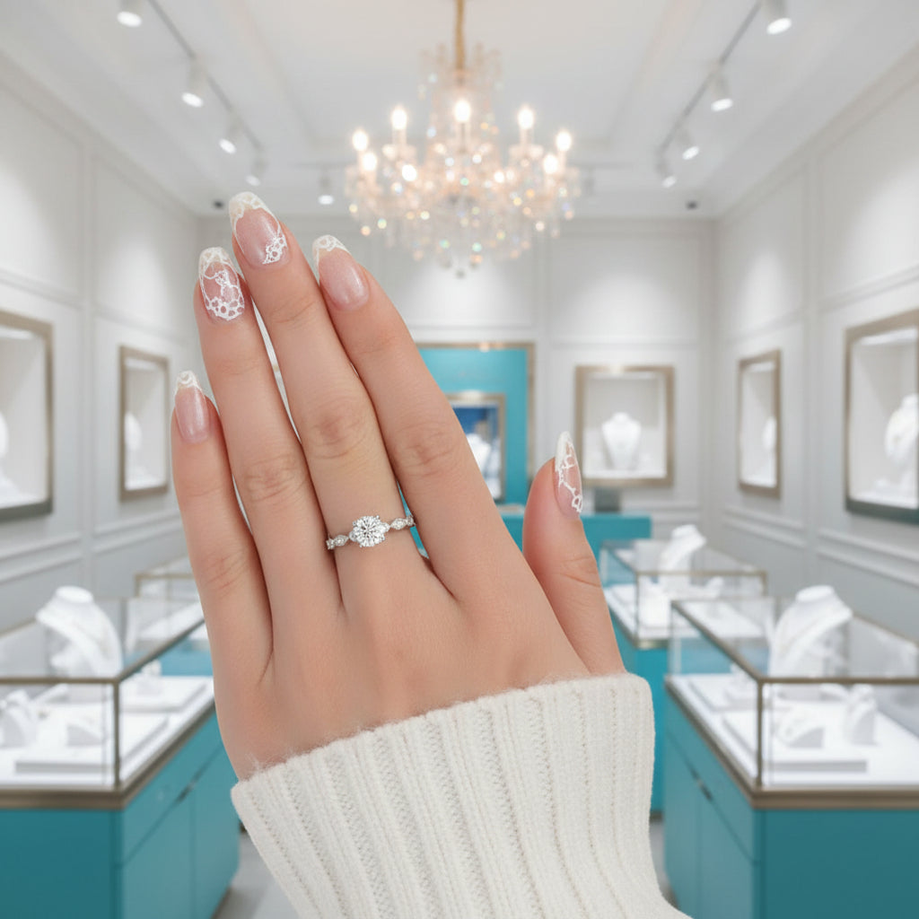 1ct 14K White Gold Antique Milgrain Diamond Engagement Ring-Evani Jewelry