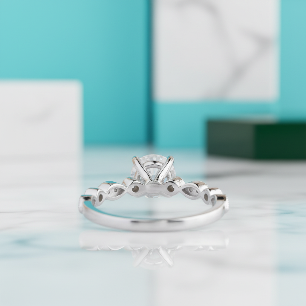 1ct 14K White Gold Antique Milgrain Diamond Engagement Ring-Evani Jewelry