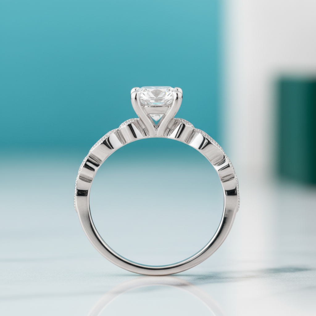 1ct 14K White Gold Antique Milgrain Diamond Engagement Ring-Evani Jewelry