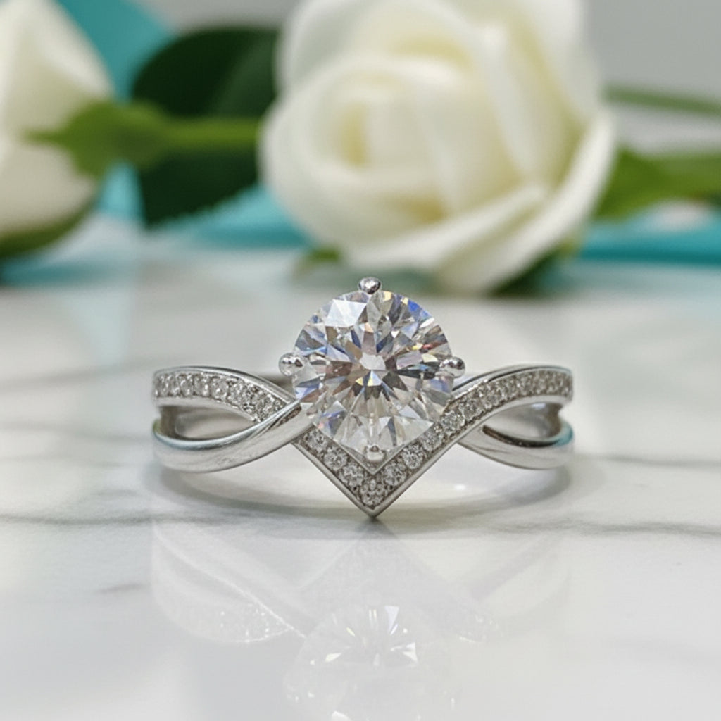 1ct Round Cut Four Claws Diamond Engagement Ring-Evani Jewelry