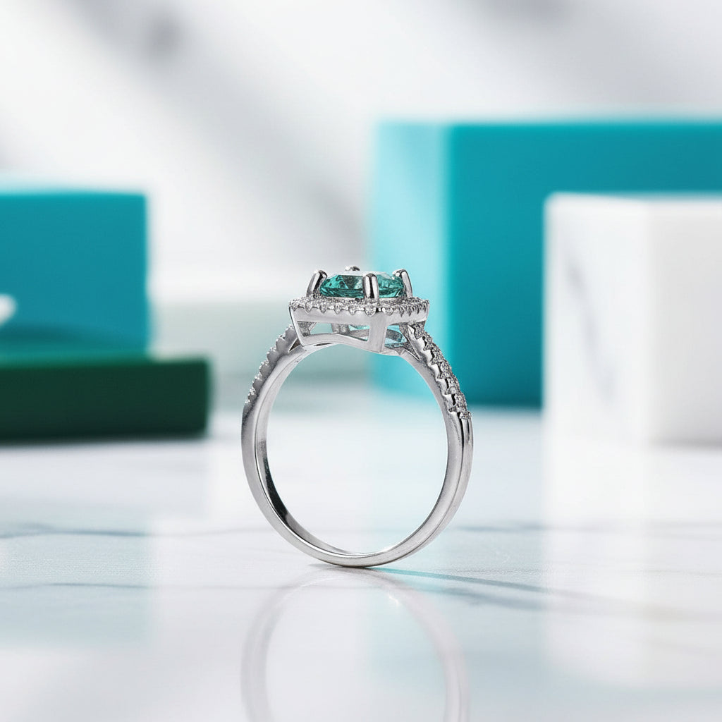1ct Round Green Diamond Halo Engagement Ring-Evani Jewelry
