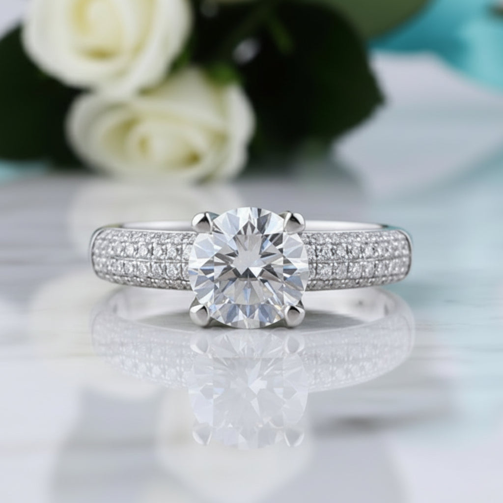 1ct VVS1 Round Cut Diamond Engagement Ring-Evani Jewelry