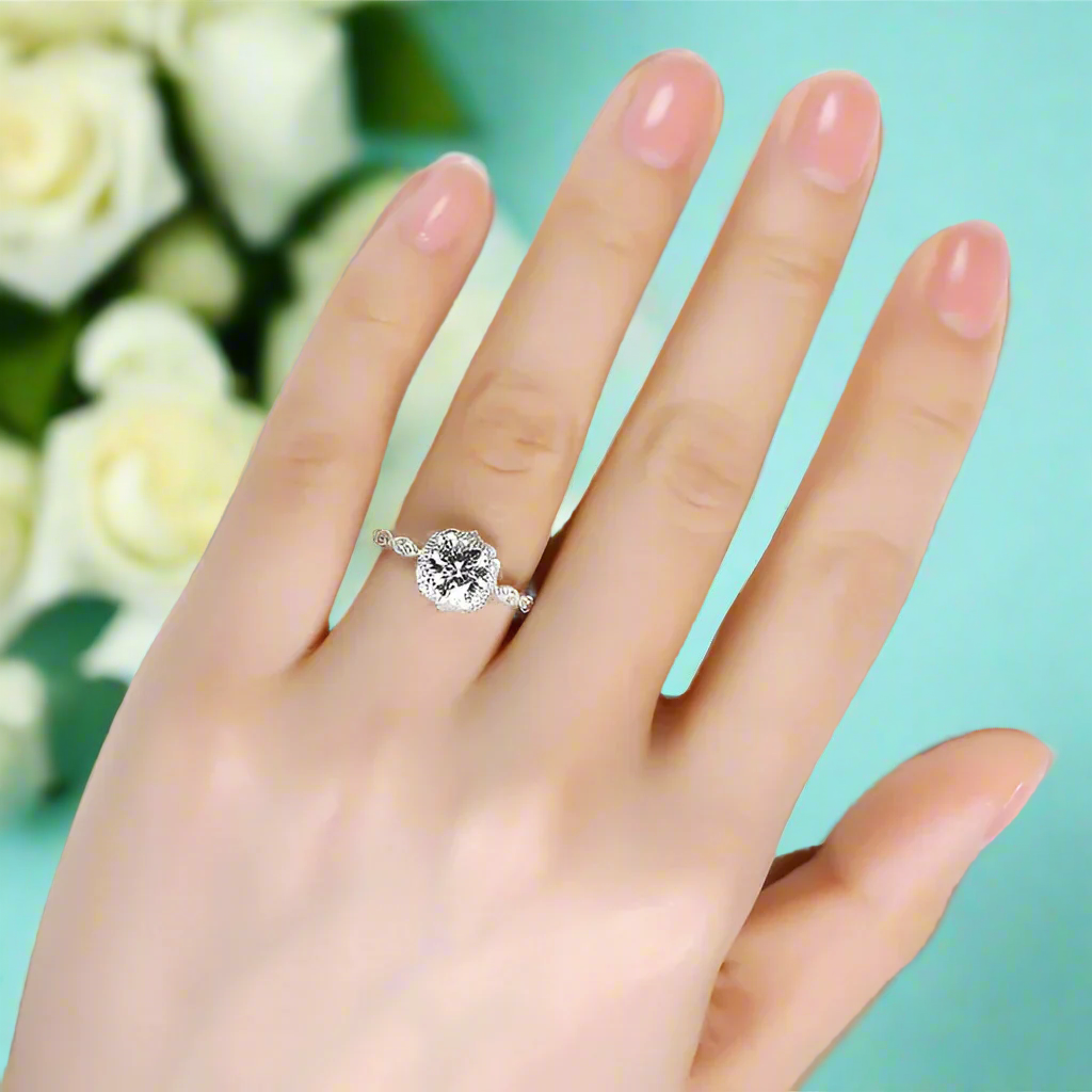 2 ct Vintage Halo Round Cut Diamond Engagement Ring-Evani Naomi Jewelry